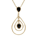 Collier en plaqu� or cha�ne avec pendentif oxyde noir retenant 2 gouttes en fil suspendues et oxyde ovale ...