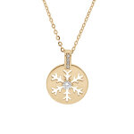 Collier en plaqu� or cha�ne avec pendentif oxyde rondelle flocon de neige ajour� 39 + 4cm