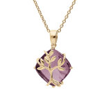 Collier en plaqu or chane avec pendentif oxyde violet motif arbre de vie 42 + 3cm