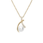 Collier en plaqu or chane avec pendentif perle de culture d'eau douce blanche et oxydes blancs sertis ...