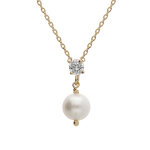 Collier en plaqu or chane avec pendentif perle de culture d'eau douce et oxyde blanc 38 + 4cm