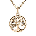 Collier en plaqu or chane avec pendentif petit arbre de vie et oxydes blancs sertis 42 + 3cm