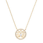 Collier en plaqu or chane avec pendentif rond cercl d'oxydes blancs sertis et fleur de lotus 39 + ...