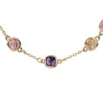 Collier en plaqu or chane avec pierres carres violette, rose et orange 40 + 4cm