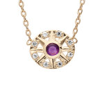 Collier en plaqu� or cha�ne avec rond d'oxydes blancs et coeur amethyste v�ritable 42cm