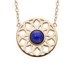 Collier en plaqu� or cha�ne avec rosace ajour� coeur lapis lazuli v�ritable 42cm