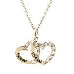 Collier en plaqu or double coeur prnoms  graver avec oxydes blancs sertis 42 + 3cm