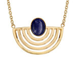 Collier en plaqu or ethnique chane avec motif egyptien et pierre lapis lazuli vritable 42 + 5cm
