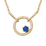 Collier plaqu or forme rond 1 verre bleu fonc contour oxydes blancs sertis - longueur 40 + 4cm