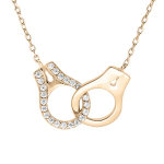 Collier en plaqu or massif chane avec pendentif menottes et oxydes blancs 40 + 5cm