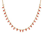 Collier en plaqu or pampilles boules corail 42cm