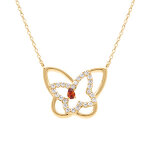 Collier en plaqu� or papillon ajour� avec oxyde rouge et oxydes blancs - 40 + 5cm