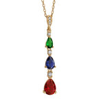Collier en plaqué or pendentif 3 pierres multicolores et 3 oxydes blancs sertis 42cm + 3cm Collier en plaqué or pendentif 3 pierres multicolores et 3 oxydes blancs sertis 42cm + 3cm