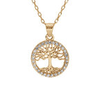 Collier en plaqu or pendentif arbre de vie contour oxydes blancs sertis 40 + 5cm