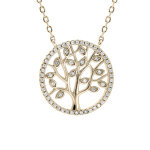 Collier en plaqu or avec pendentif arbre de vie oxydes blancs sertis 40 + 3cm