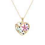 Collier en plaqu or pendentif coeur avec fleurs oxydes multi couleurs 4 0 + 5cm