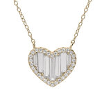 Collier en plaqu� or avec pendentif coeur oxydes blancs rectangulaires et contour oxydes blancs sertis ...