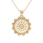 Collier en plaqu� or pendentif fleur filigrane avec oxydes blancs sertis - 40 + 5cm