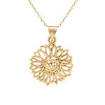 Collier en plaqu� or pendentif fleur de tournesol - 40 + 5cm