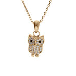Collier en plaqué or pendentif hibou - chouette oxydes blancs sertis 42 + 3cm Collier en plaqué or pendentif hibou - chouette oxydes blancs sertis 42 + 3cm