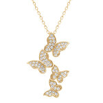 Collier en plaqu� or pendentif avec quatre papillons pendants orn�s d' oxydes blancs - 40 + 5cm