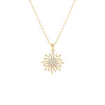 Collier en plaqu� or pendentif soleil 15mm oxydes blancs au centre - 40 + 5cm