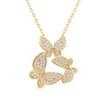 Collier en plaqu� or pendentif trois papillons formant une ronde orn�s d'oxydes blancs sertis - 40 + ...