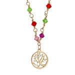 Collier plaqu or pierres multicolores pampille arbre de vie - longueur 42 + 3cm