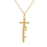 Collier en plaqué or prénom lettre anglaise en vertical decoupé au laser avec croix - 40cm Collier en plaqué or prénom lettre anglaise en vertical decoupé au laser avec croix - 40cm