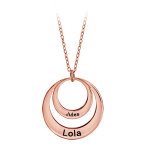 Collier en plaqu or rose chane avec pendentif 2 anneaux pour prnoms  graver - longueur 40cm + 5cm ...