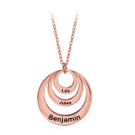 Collier en plaqu or rose chane avec pendentif 3 anneaux prnom  graver - longueur 40cm + 5cm de rallonge ...