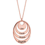 Collier en plaqu or rose chane avec pendentif 4 anneaux 4 prnoms  graver - longueur 40cm + 5cm de ...