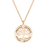 Collier en plaqu or rose chane avec pendentif prnoms  graver petit arbre de vie 20mm 38 + 5cm