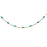 Collier sautoir en argent et dorure jaune chaîne avec olives couleur bleu transparent 60 + 10cm Collier sautoir en argent et dorure jaune chaîne avec olives couleur bleu transparent 60 + 10cm