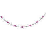 Collier sautoir en argent rhodié chaîne avec olives couleur framboise transparent 60 + 10cm Collier sautoir en argent rhodié chaîne avec olives couleur framboise transparent 60 + 10cm