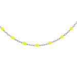 Collier sautoir en argent rhodié chaîne avec olives couleur jaune fluo 60 + 10cm Collier sautoir en argent rhodié chaîne avec olives couleur jaune fluo 60 + 10cm