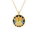 Collier stella mia en acier dor pendentif 16mm fleur de lotus rsine fond noir - 45 + 10cm
