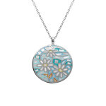 Collier stella mia en acier pendentif rond fleur rsine et nacre - 45 + 10cm