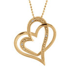 Collier en vermeil chane boules pendentif double coeur entremel petites pierres blanches - 43 + 3cm ...