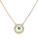 Collier en vermeil chane avec pendentif anneau cercl d'oxydes blancs et coeur emeraude vritable 42 ...
