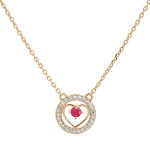 Collier en vermeil chane avec pendentif anneau cercl d'oxydes blancs et coeur rubis vritable 42 + ...