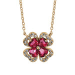Collier en vermeil cha�ne avec tr�fle et pierre rouge entourage oxydes blancs sertis 40 + 4cm