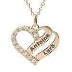 Collier en vermeil coeur � graver avec oxydes blancs sertis - 42 + 3cm