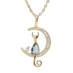 Collier en vermeil demi lune et chat oxyde bleu - 40 + 5cm