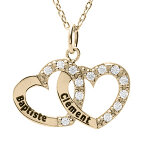 Collier en vermeil double coeur � graver avec oxydes blancs sertis - 42 + 3cm