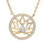 Collier en vermeil fleur de lotus dans cercle d'oxydes blancs sertis - 39 + 4cm