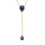 Collier en vermeil forme cravate avec goutte et motif suprieur d'oxyde bleu fonc et halo d'oxydes blancs ...