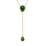 Collier en vermeil forme cravate avec goutte et motif suprieur d'oxyde vert et halo d'oxydes blancs ...