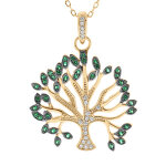 Collier en vermeil massif dor pendentif arbre de vie oxydes blancs et verts sertis - 40 + 5cm