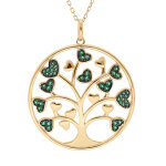 Collier en vermeil massif pendentif arbre de vie 30mm avec coeurs oxydes verts - 44, 5 + 4, 5cm
